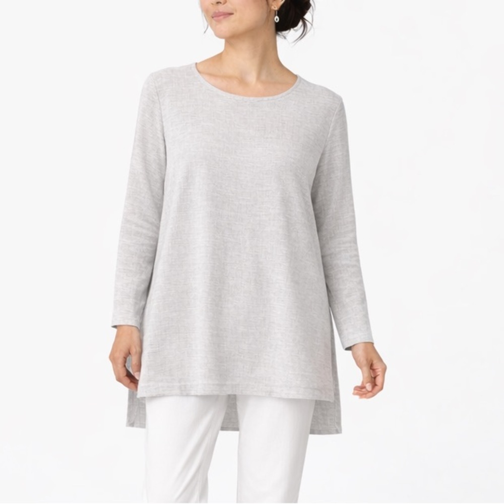 Eileen Fisher gray linen blend slub tunic long sleeve hi low Size M